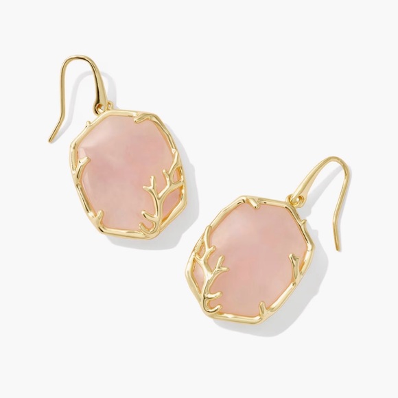 Kendra Scott Daphne Gold Coral Frame Earrings in Rose Quartz - Picture 5 of 5